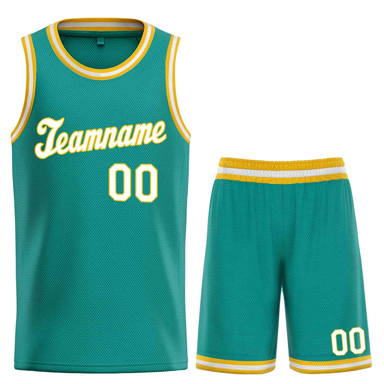 Maillot de basket-ball uniforme de sport personnalisé, ensemble classique blanc-jaune sarcelle personnalisé