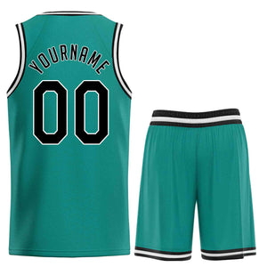 Custom Teal Black-White Classic Sets Sports Uniform Basketball Jersey