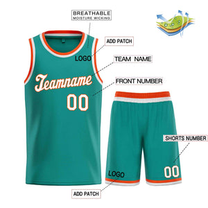 Custom Teal White-Orange Classic Sets Sports Uniform Basketball Jersey