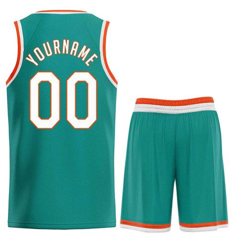 Custom Teal White-Orange Classic Sets Sports Uniform Basketball Jersey