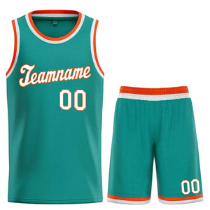 Custom Teal White-Orange Classic Sets Sports Uniform Basketball Jersey