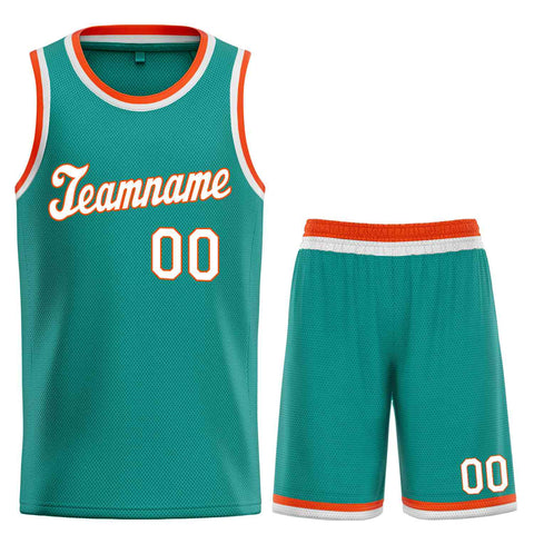Custom Teal White-Orange Classic Sets Sports Uniform Basketball Jersey