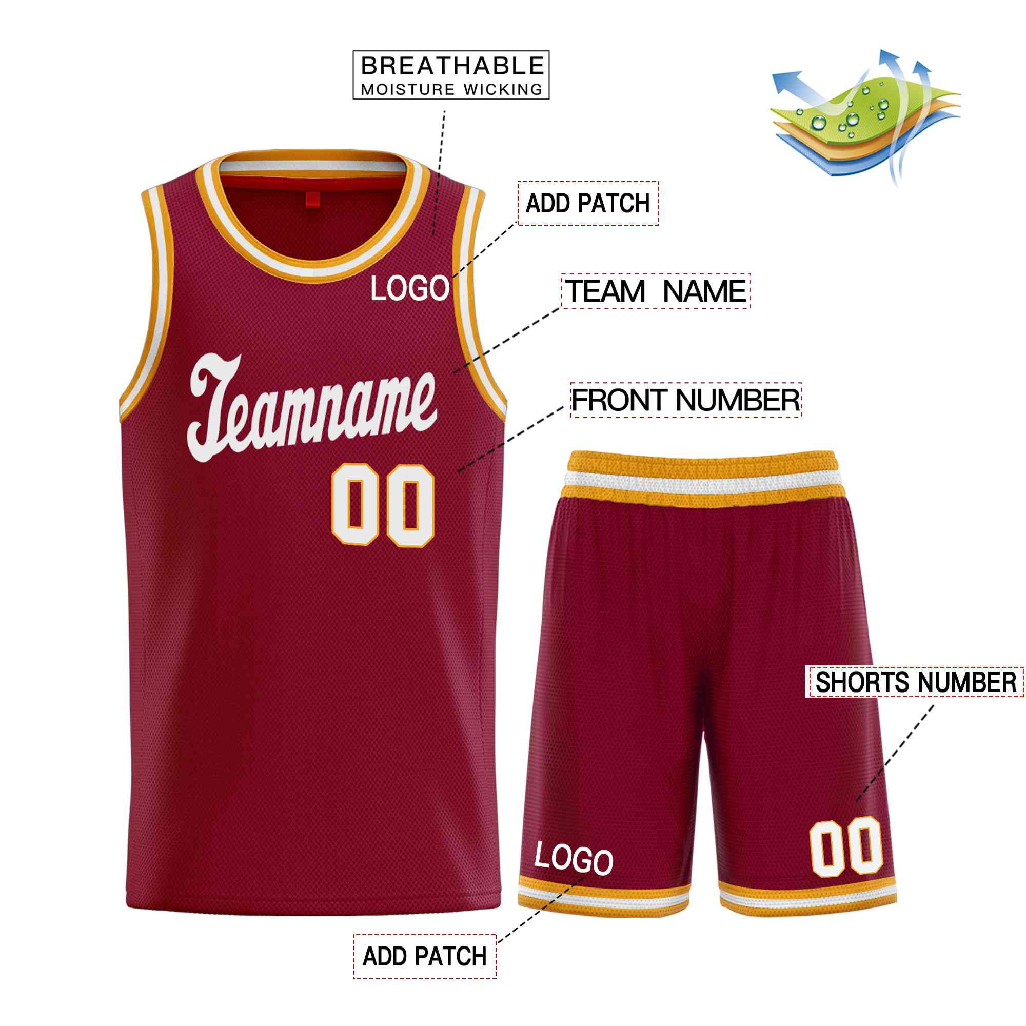 Custom Maroon White Classic Sets Sports Uniform Basketball Jersey