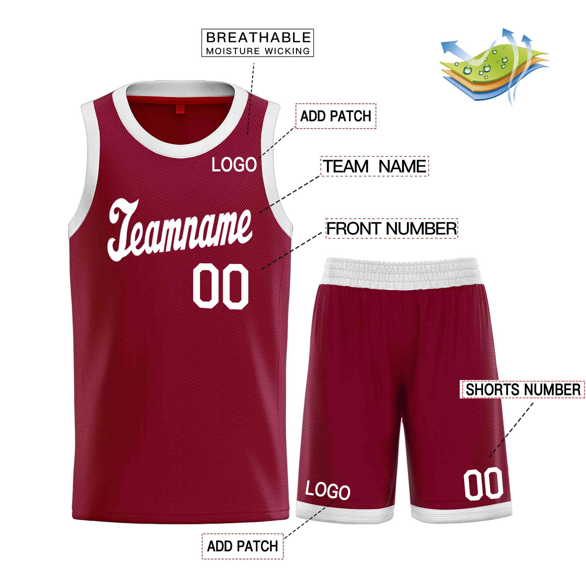 Custom Maroon White Classic Sets Sports Uniform Basketball Jersey