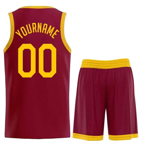 Custom Maroon Yellow Classic Sets Sports Uniform Basketball Jersey