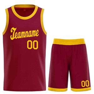 Custom Maroon Yellow Classic Sets Sports Uniform Basketball Jersey