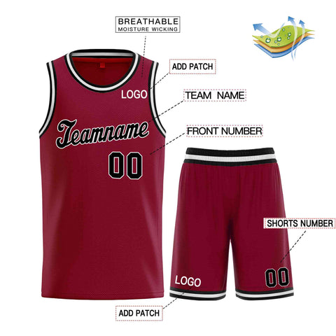 Custom Maroon Black-White Classic Sets Sports Uniform Basketball Jersey