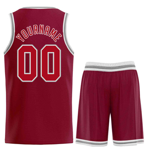 Custom Maroon Red-Gray Classic Sets Sports Uniform Basketball Jersey