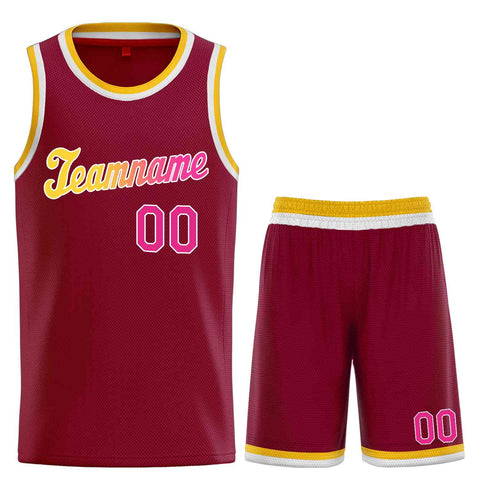 Custom Maroon Yellow-White Classic Sets Sports Uniform Basketball Jersey