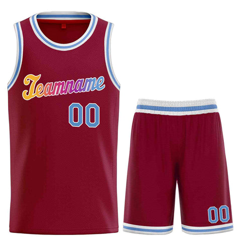 Custom Maroon Powder Blue-White Classic Sets Sports Uniform Basketball Jersey