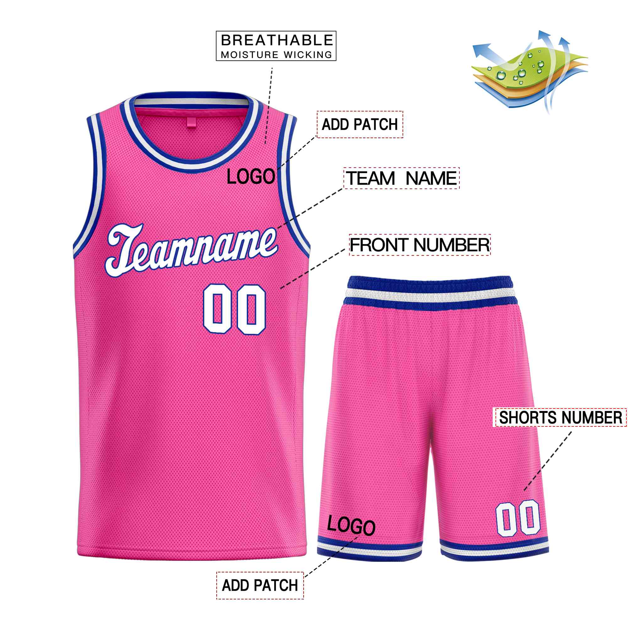 Custom Pink White-Royal Classic Sets Sports Uniform Basketball Jersey