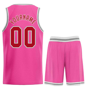 Ensemble classique rose rouge-gris personnalisé, uniforme de sport, maillot de basket-ball