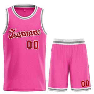 Ensemble classique rose rouge-gris personnalisé, uniforme de sport, maillot de basket-ball