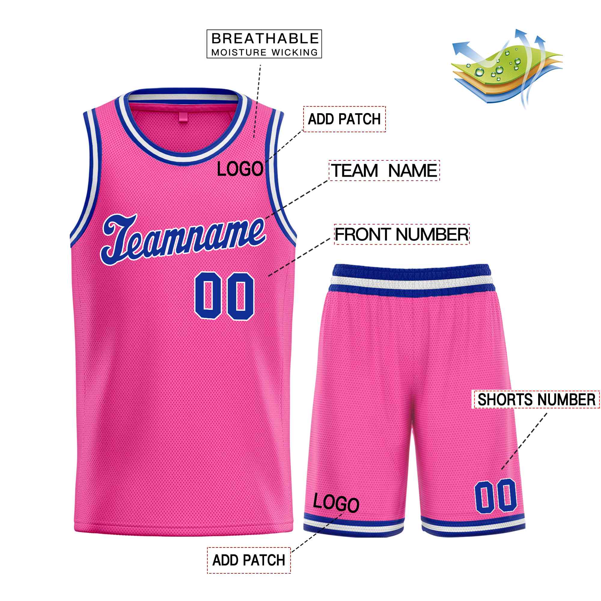 Custom Pink Royal-White Classic Sets Sports Uniform Basketball Jersey