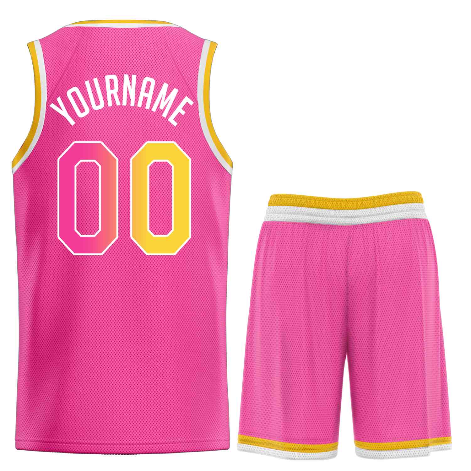 Maillot de basket-ball uniforme de sport, ensembles classiques rose jaune-blanc personnalisés