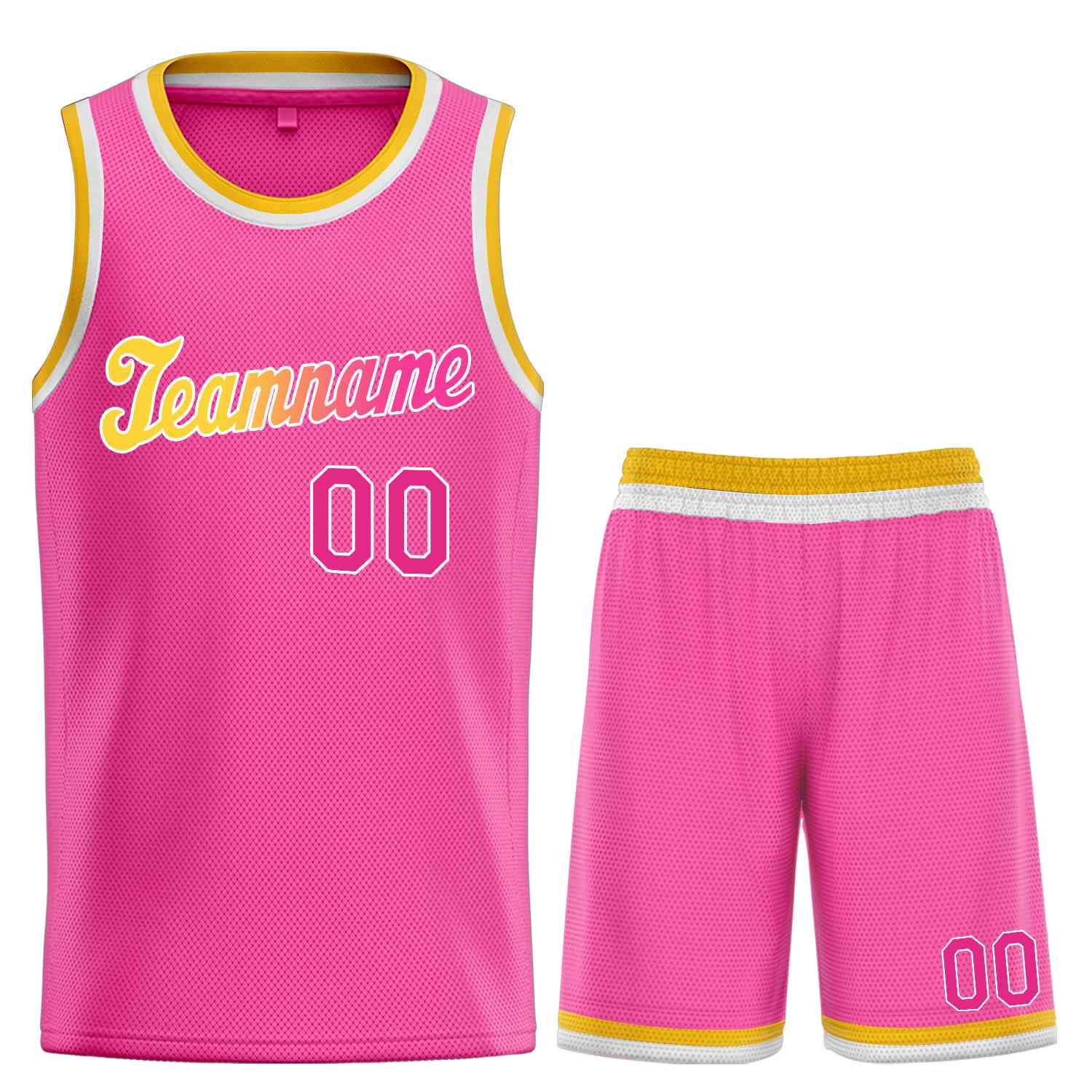 Maillot de basket-ball uniforme de sport, ensembles classiques rose jaune-blanc personnalisés