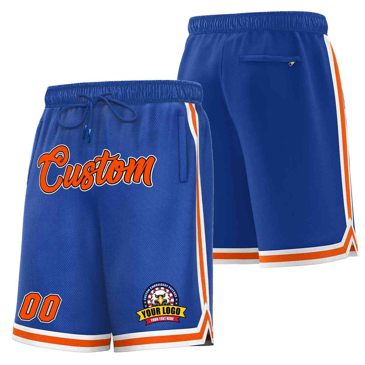 Short de basket-ball en maille de style classique Royal Orange-Blanc personnalisé