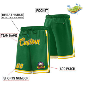 Custom Kelly Green Gold-White Classic Style Basketball Mesh Shorts