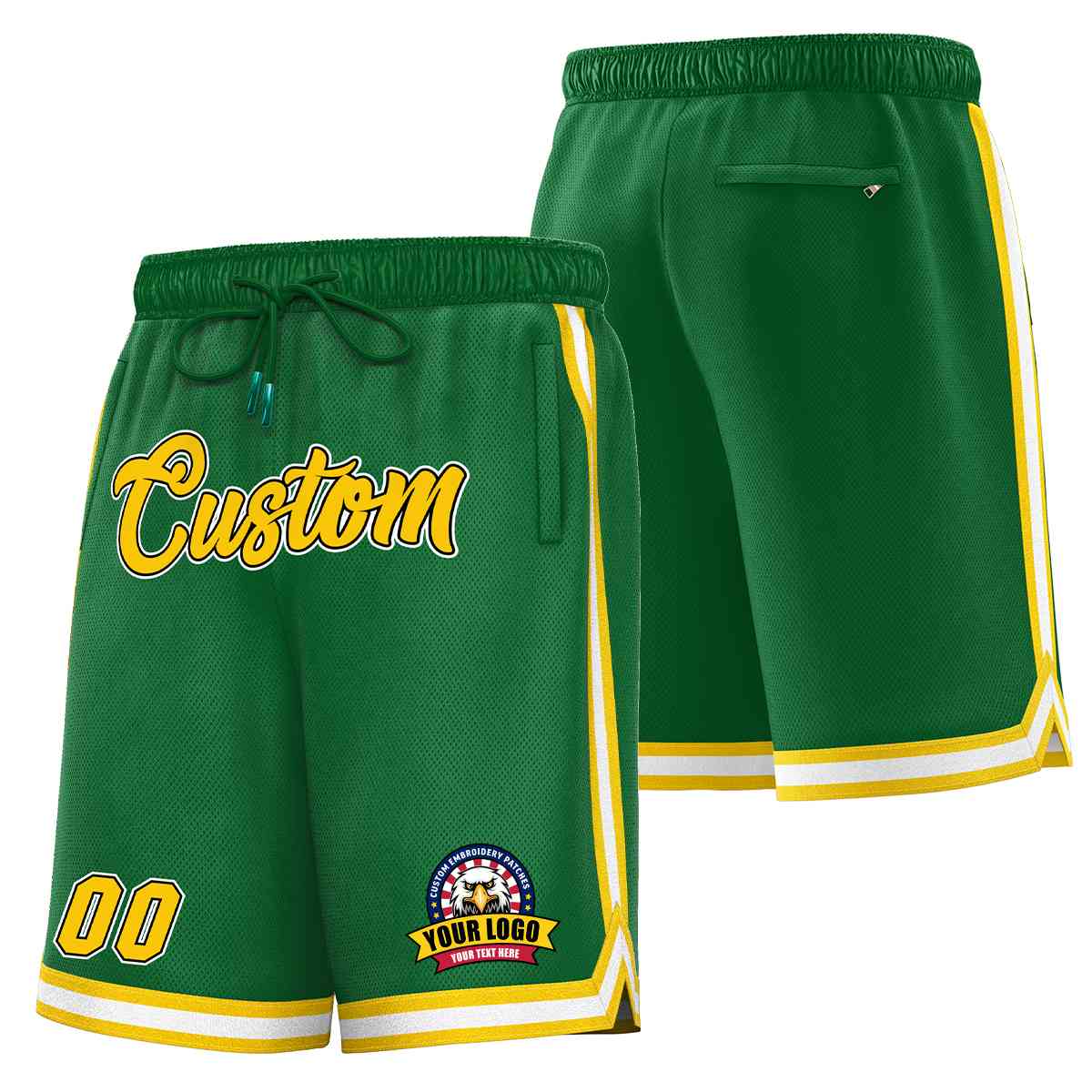 Custom Kelly Green Gold-White Classic Style Basketball Mesh Shorts