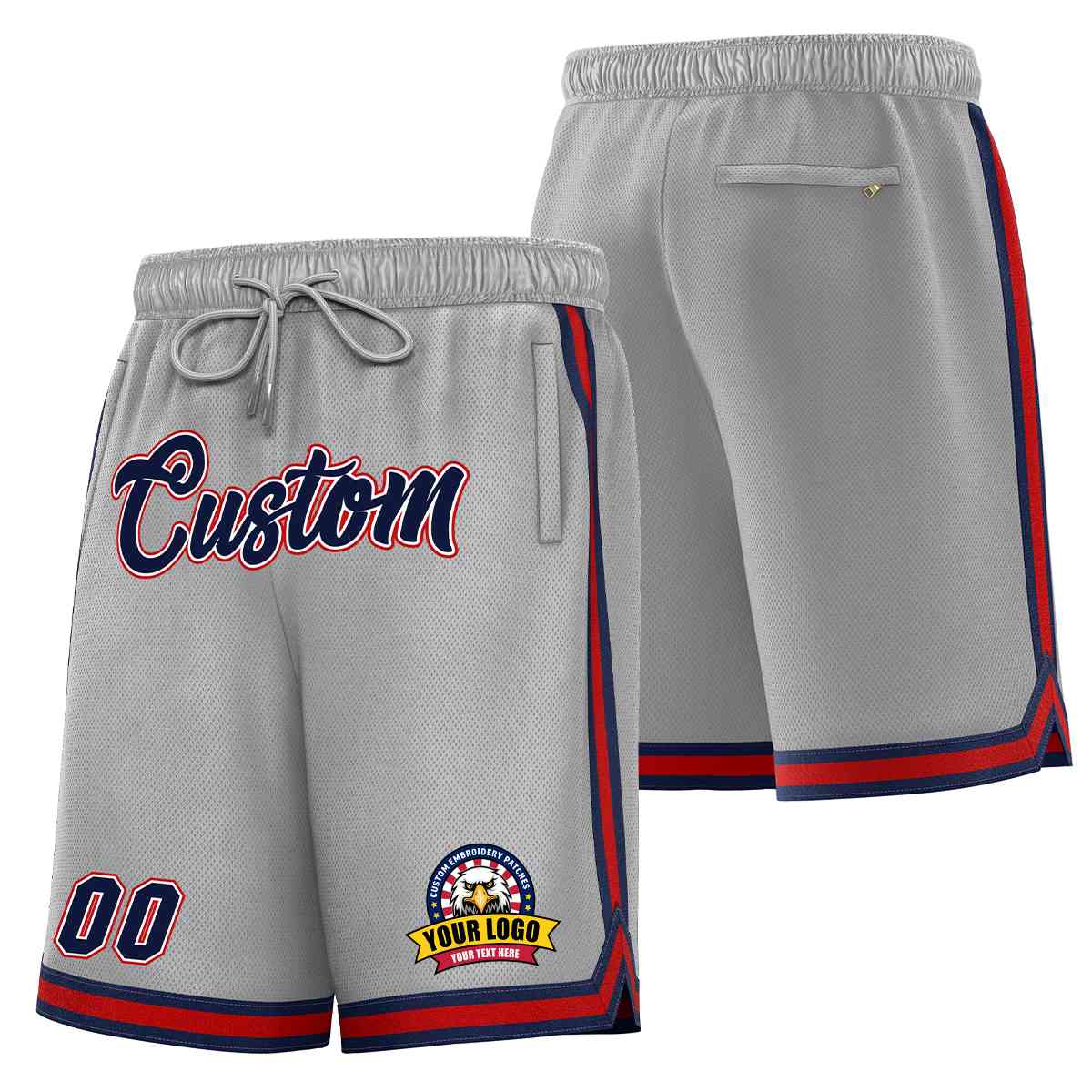 Custom Gray Navy-Red Classic Style Basketball Mesh Shorts