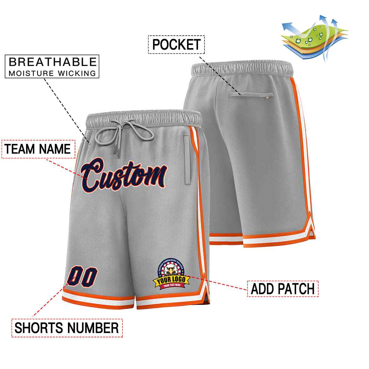 Custom Gray Navy-White Classic Style Basketball Mesh Shorts