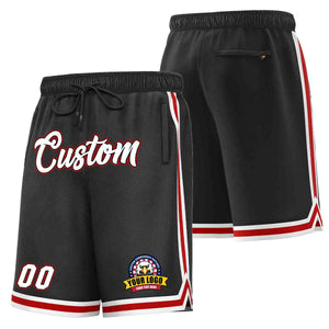 Short en maille de basket-ball de style classique noir blanc-rouge personnalisé