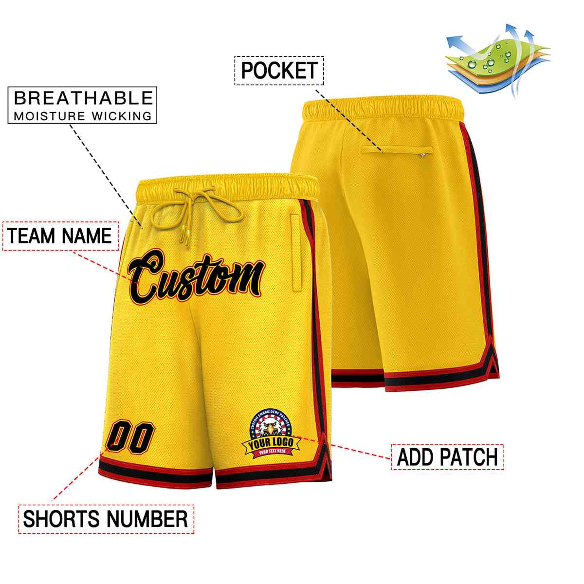 Custom Gold Black-Red Classic Style Basketball Mesh Shorts