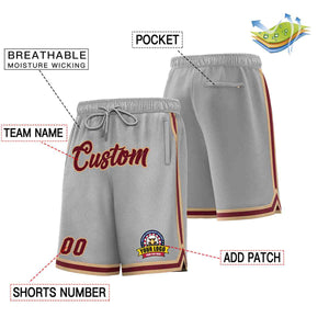 Custom Gray Maroon-Old Gold Classic Style Basketball Mesh Shorts