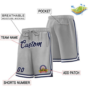 Custom Gray Navy-White Classic Style Basketball Mesh Shorts