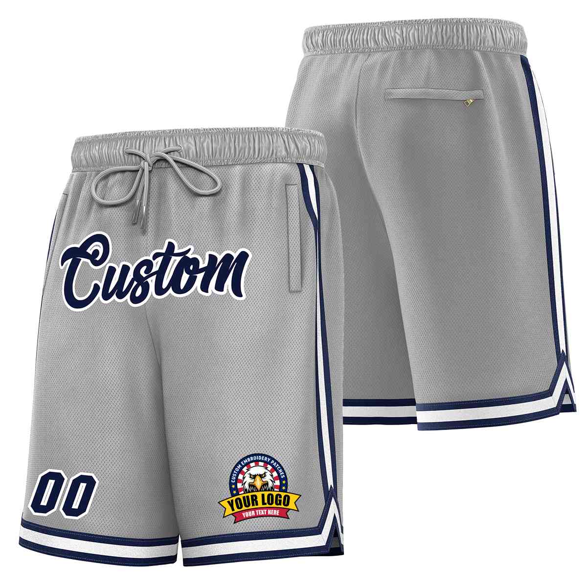 Custom Gray Navy-White Classic Style Basketball Mesh Shorts