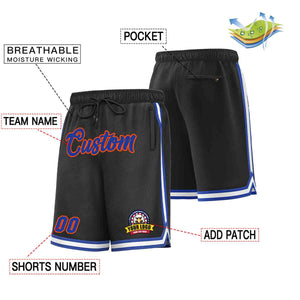 Custom Black Royal-Orange Classic Style Basketball Mesh Shorts