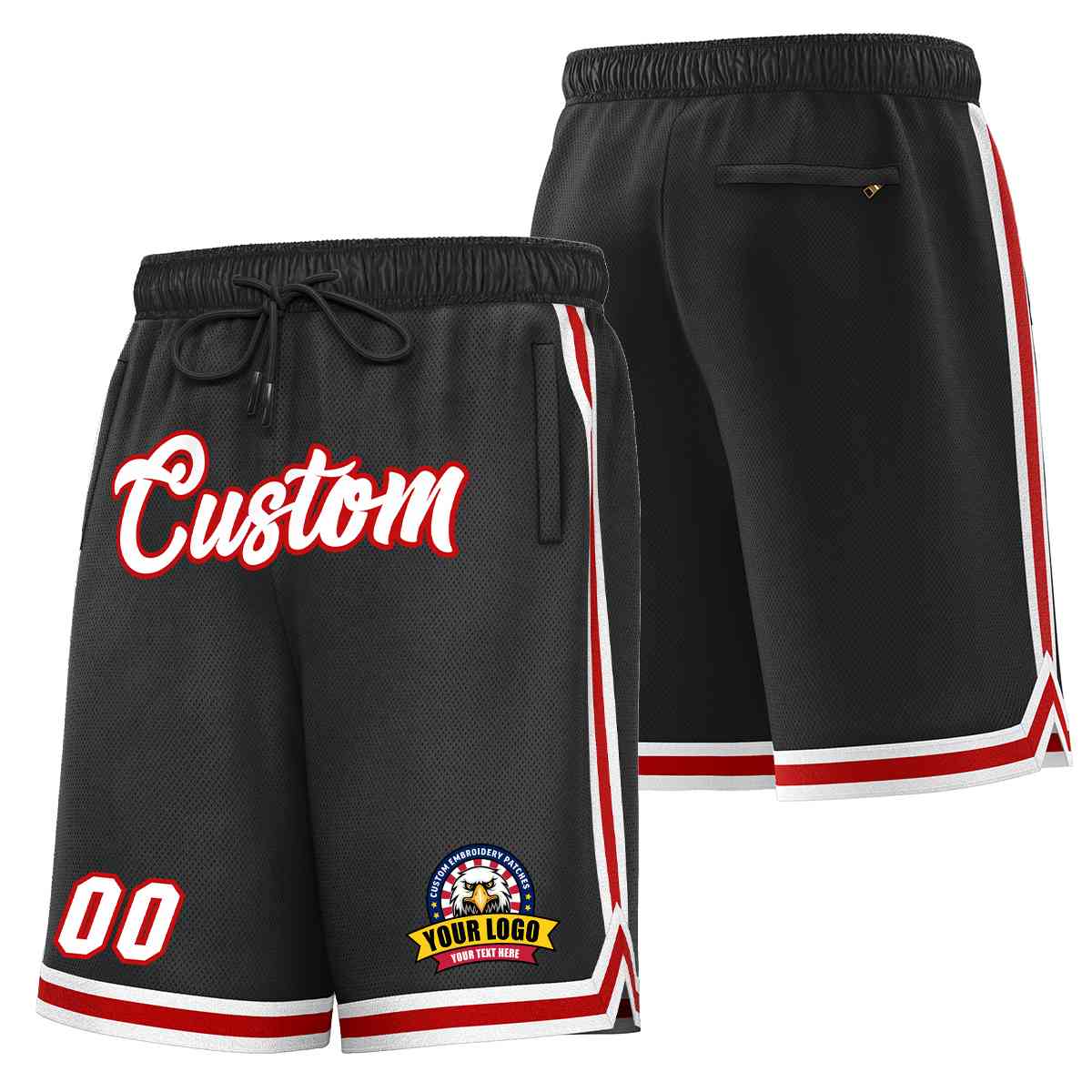 Custom Black White-Red Classic Style Basketball Mesh Shorts