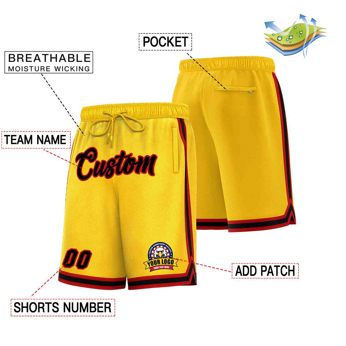 Custom Gold Black-Red Classic Style Basketball Mesh Shorts