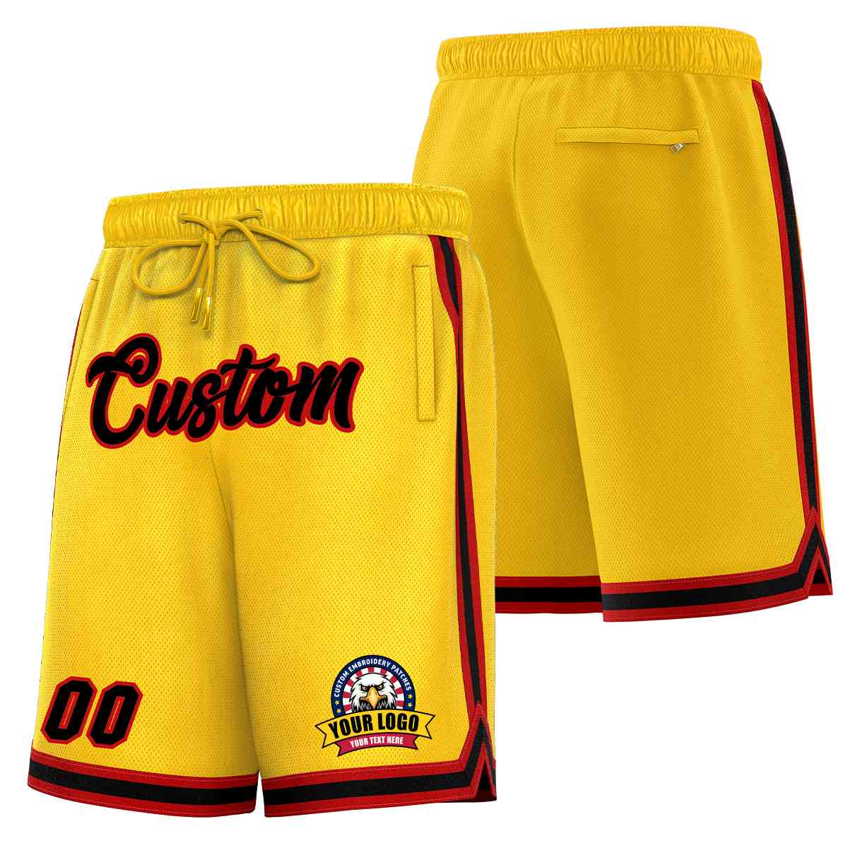 Custom Gold Black-Red Classic Style Basketball Mesh Shorts