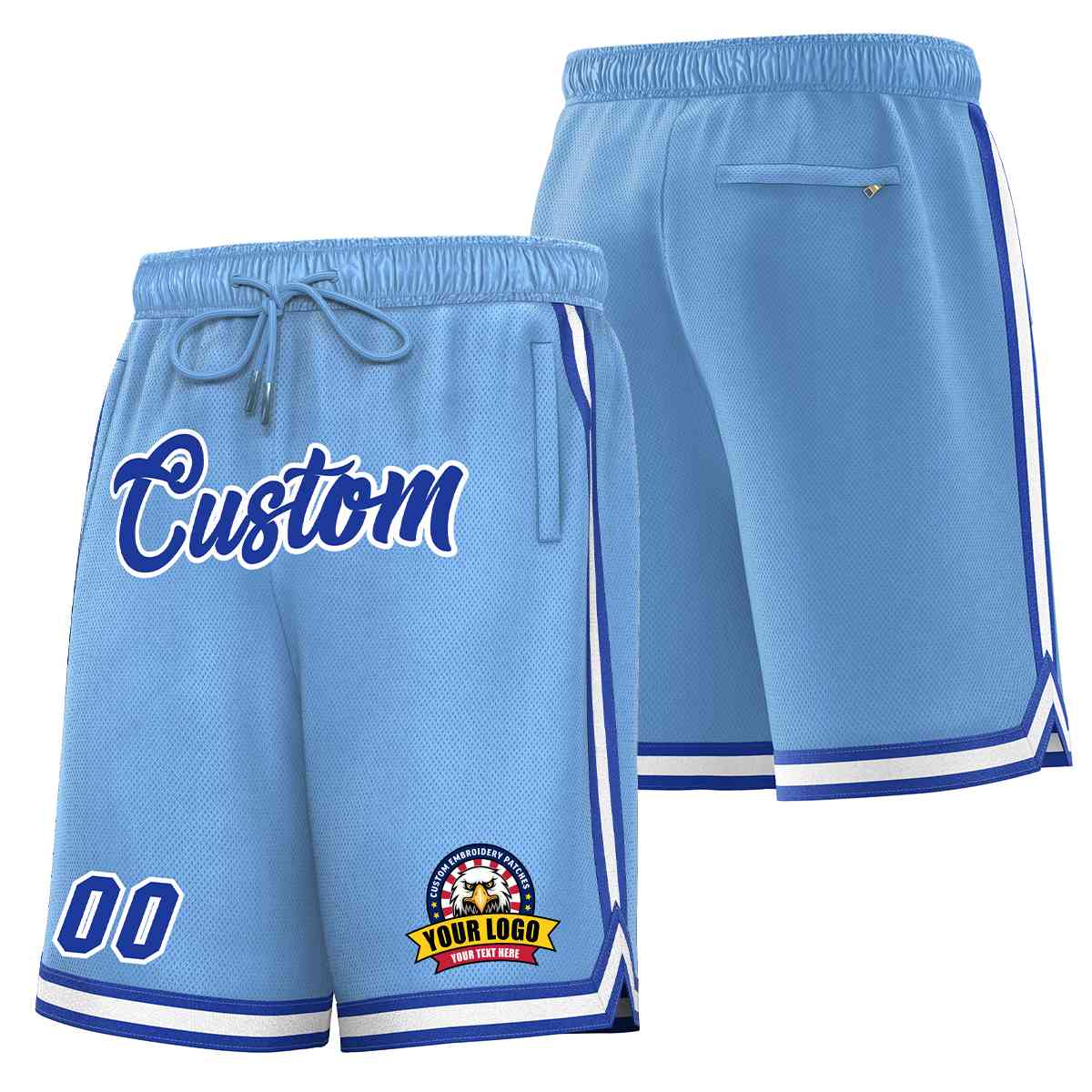 Custom Light Blue Royal-White Classic Style Basketball Mesh Shorts