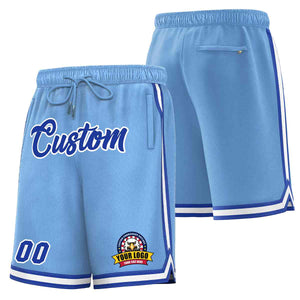 Short en maille de basket-ball de style classique bleu clair bleu royal-blanc personnalisé