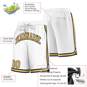 Custom White Old Gold-Black Sport Basketball Shorts