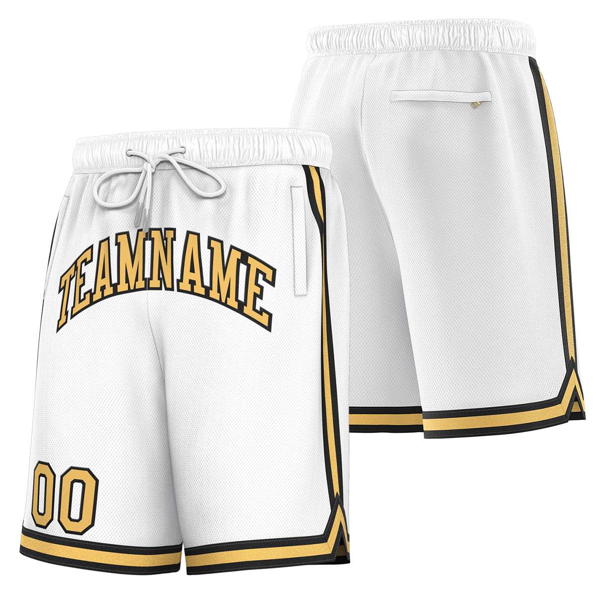 Custom White Old Gold-Black Sport Basketball Shorts