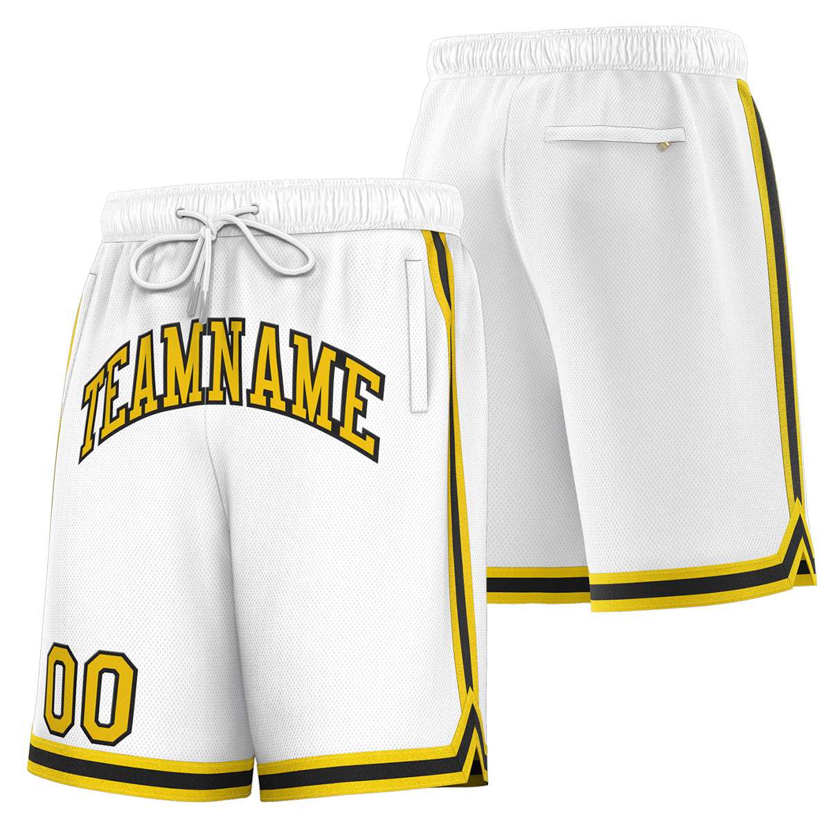 Short de basket-ball sport personnalisé blanc jaune-noir