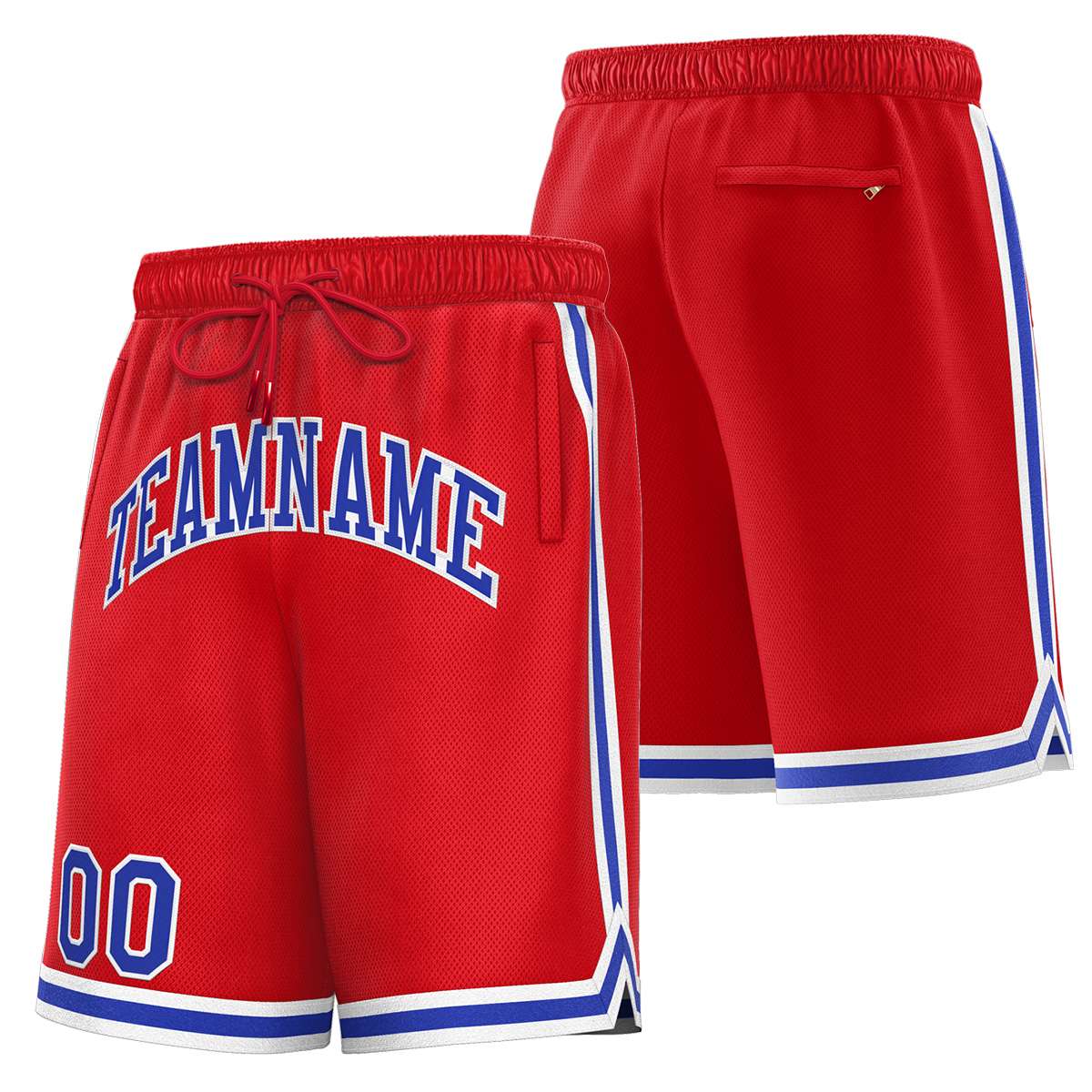 Short de basket-ball sport rouge royal-blanc personnalisé