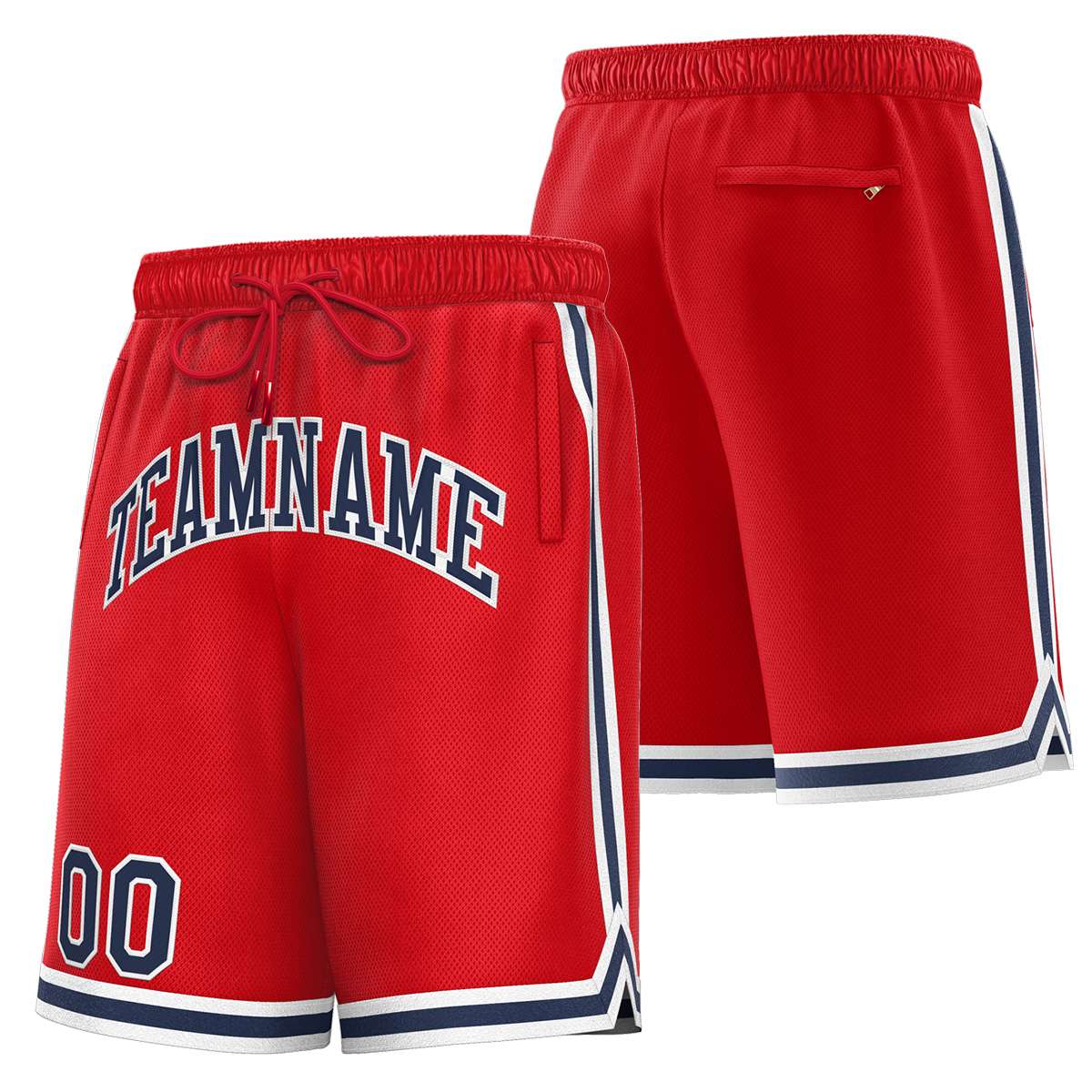 Short de basket-ball sport personnalisé rouge marine-blanc