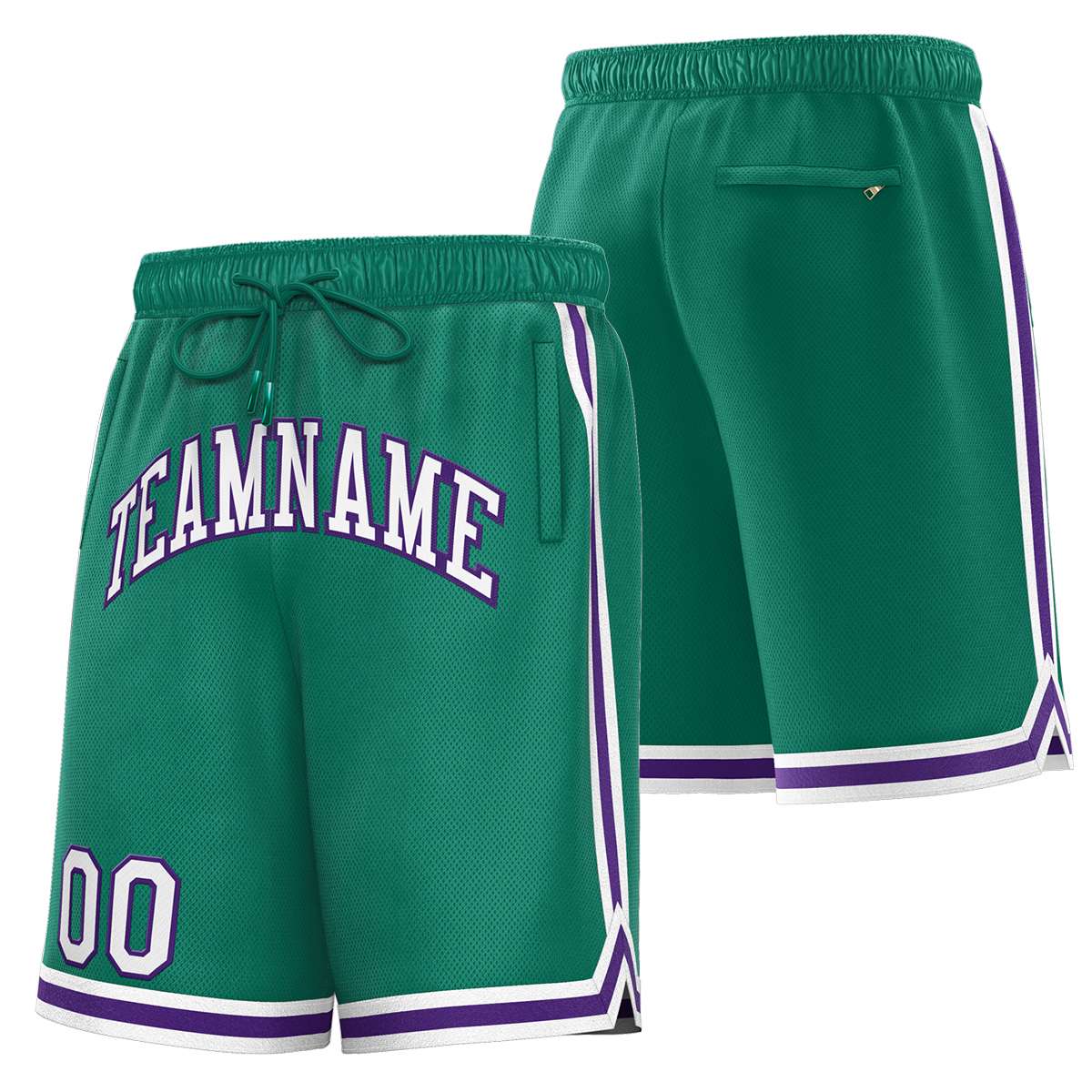 Short de basket-ball sport personnalisé vert blanc-violet