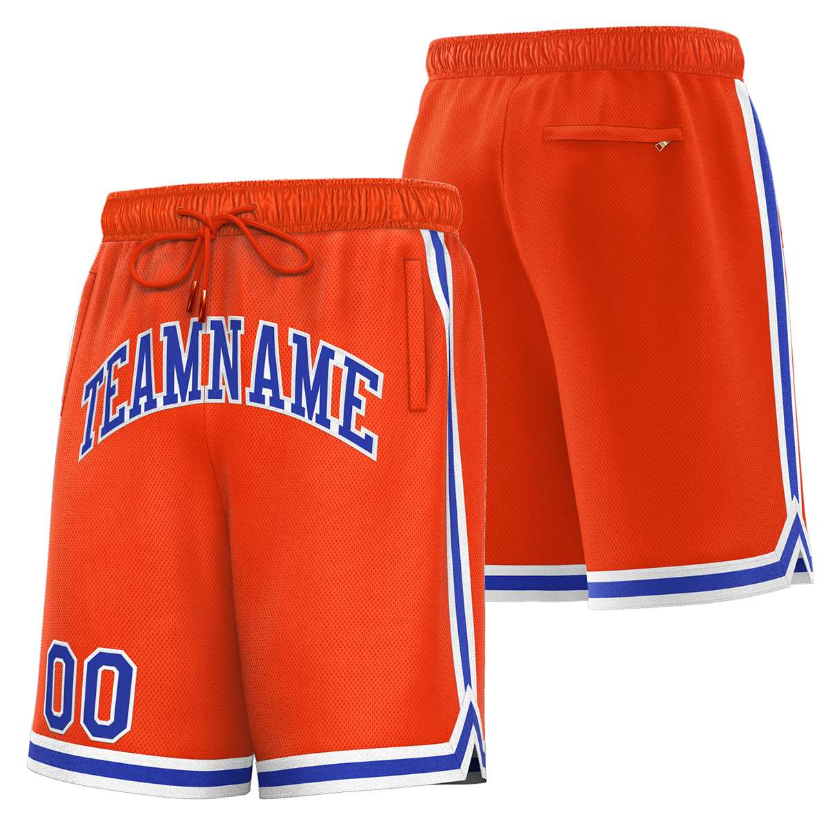 Short de basket-ball sport orange royal-blanc personnalisé