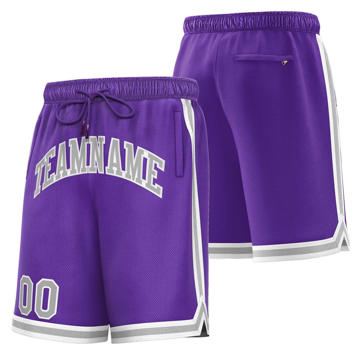 Short de basket-ball sport violet gris-blanc personnalisé