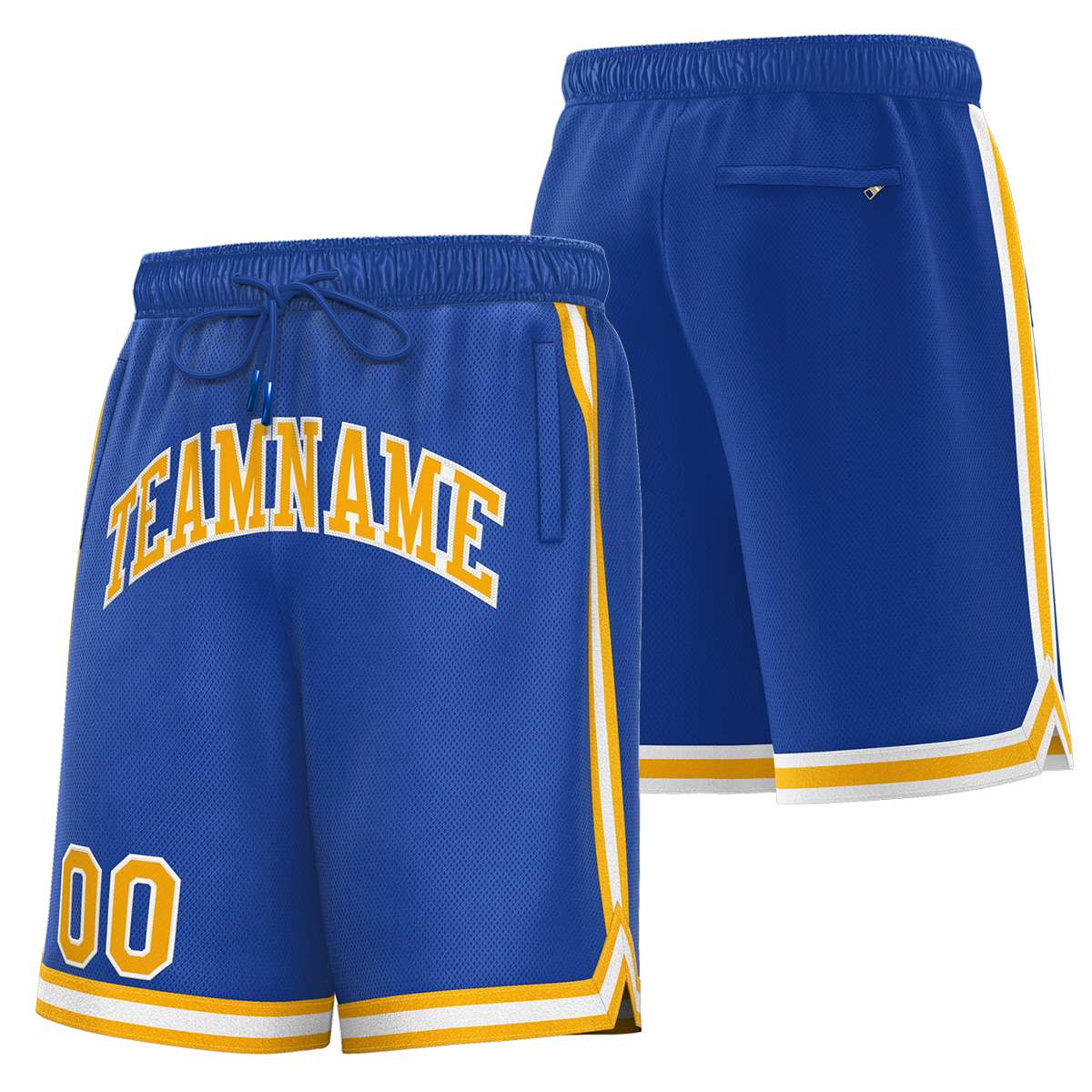 Short de basket-ball sport personnalisé jaune-blanc royal