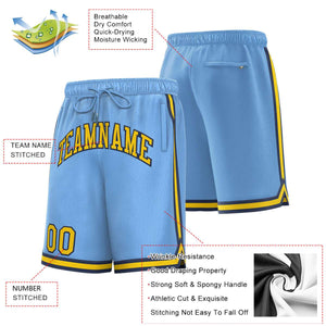 Custom Powder Blue Gold-Black Sport Basketball Shorts