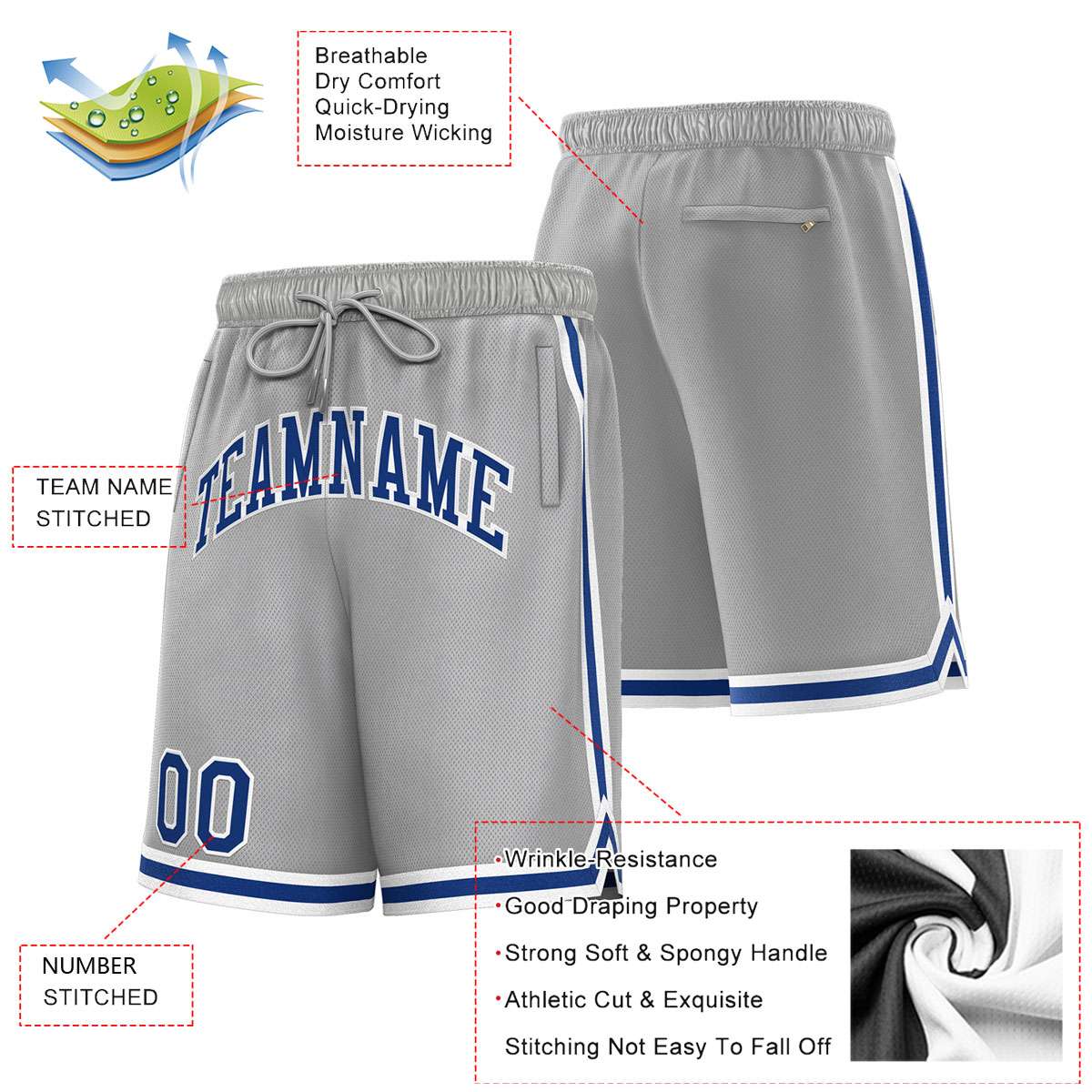 Custom Gray Royal-White Sport Basketball Shorts