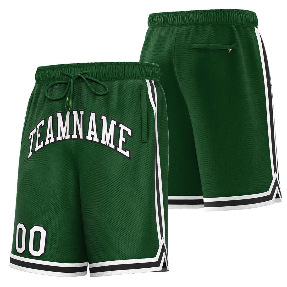 Short de basket-ball sport personnalisé vert blanc-noir