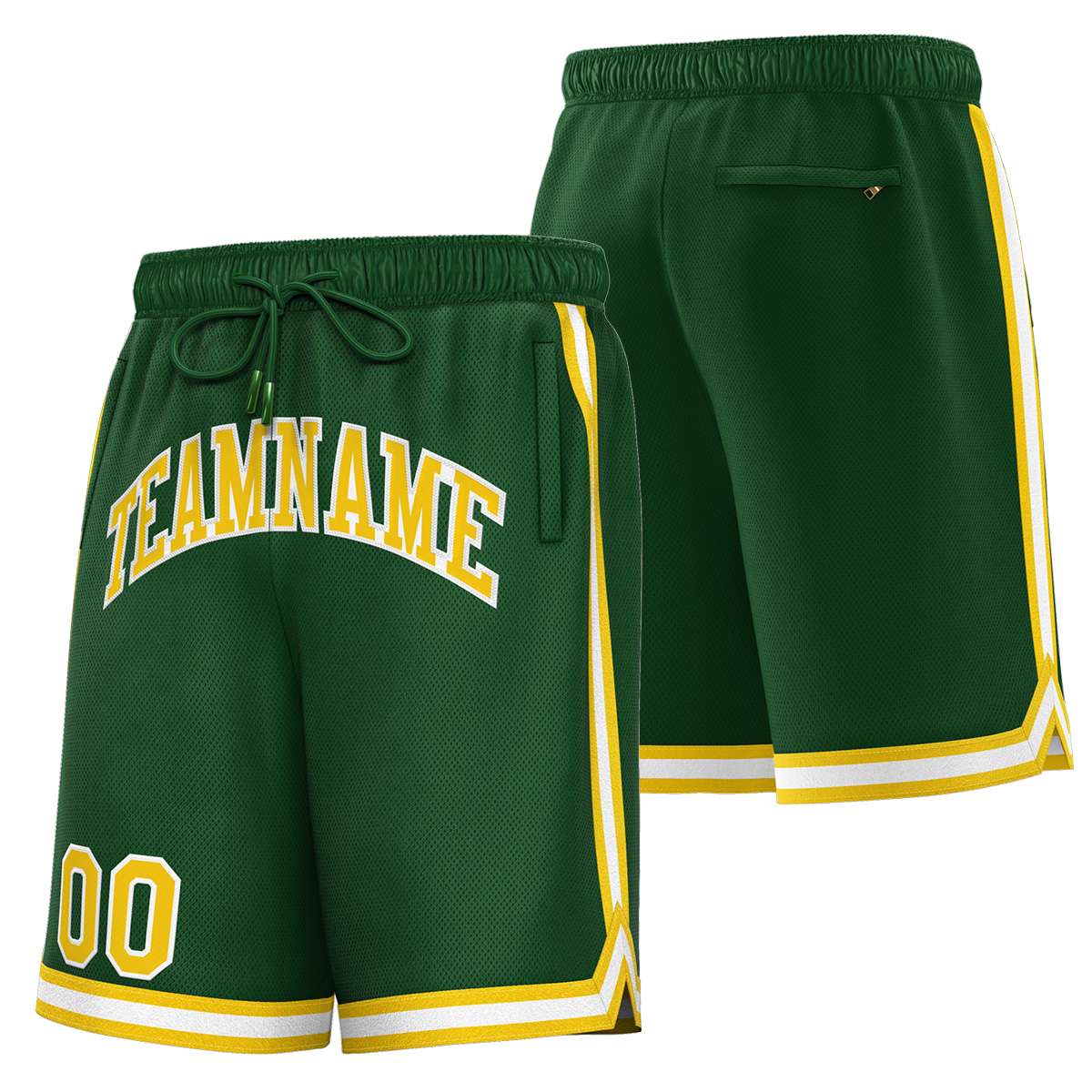 Short de basket-ball sport personnalisé vert jaune-blanc