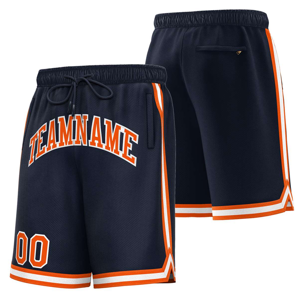 Short de basket-ball sport personnalisé bleu marine orange-blanc